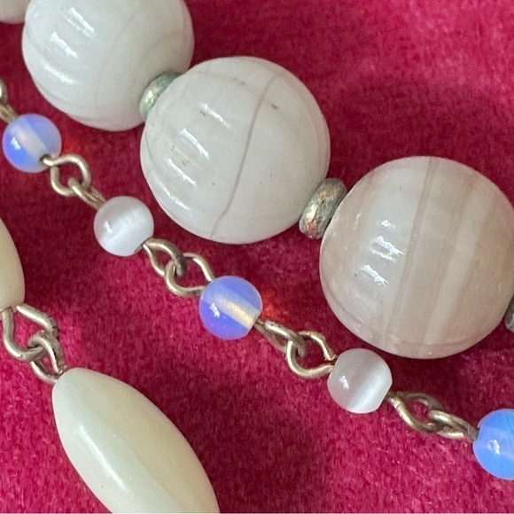 Necklace Choker Bead Opalite Glass Calcite Rock Acrylic on Gold Tone Chain 0623 - Picture 6 of 9